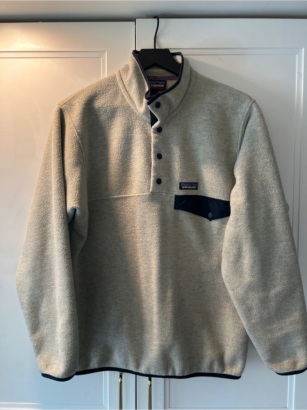 Patagonia Synchilla Fleece in Cream with Navy Trim